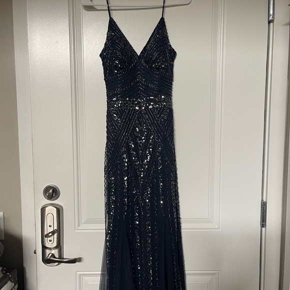 Spaghetti Strap V-Neck Beaded Long Dress - Picture 2 of 4